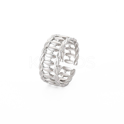 Non-Tarnish 304 Stainless Steel Oval Wrap Open Cuff Ring for Women RJEW-S405-154P-1
