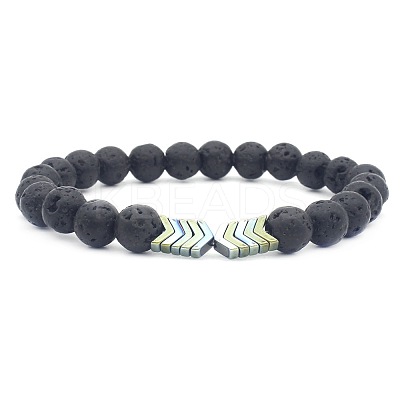 Natural Lava Rock & Electroplated Synthetic Non-magnetic Hematite Beads Stretch Bracelets GE0373-3-1