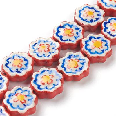 Handmade Porcelain Flower Beads Strands PORC-G006-14D-1