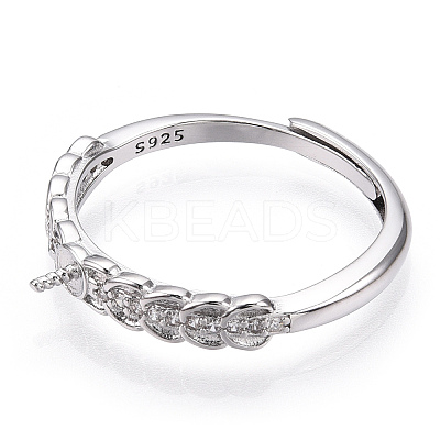 925 Sterling Silver Micro Pave Cubic Zirconia Adjustable Ring Settings STER-T007-01P-1