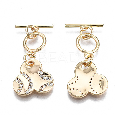 Brass Micro Pave Clear Cubic Zirconia Toggle Clasps KK-S356-309-NF-1