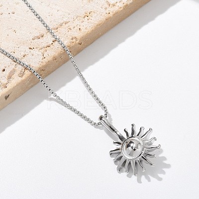 304 Stainless Steel Sunflower Pendant Box Chain Necklaces for Women NJEW-R011-01P-1