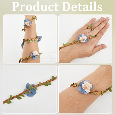 6Pcs 3 Styles Polyester & Linen Flower Rattan Straw Hat Bands AJEW-CN0004-39-1