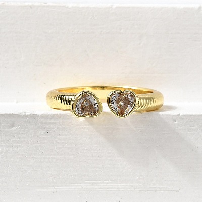 Brass Micro Pave Cubic Zirconia Cuff Rings for Women RJEW-F181-09G-01-1