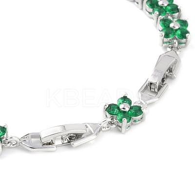 Noble Gift Ideas for Lady Platinum Tone Brass Micro Pave Cubic Zirconia CZ Flower Link Chain Bracelets BJEW-L472-09-1-1