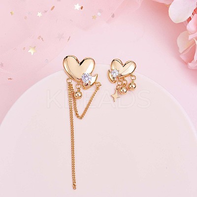 Clear Cubic Zirconia Heart with Moon & Star Asymmetrical Earrings JE968A-1