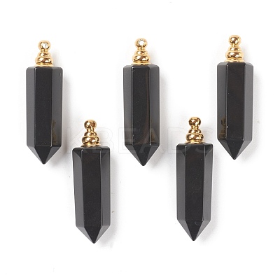 Faceted Natural Black Agate Pointed Pendants G-H252-F05-1