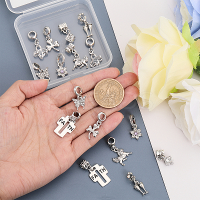 16Pcs 8 Styles Rack Plating Alloy Crystal Rhinestone European Dangle Charms FIND-CA0007-73-1