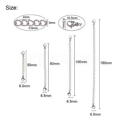 4 Strands 4 Styles 304 Stainless Steel Chain Extender STAS-YW0001-11-1