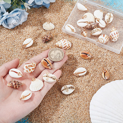 28Pcs 7 Styles Natural Mixed Shell Pendants PALLOY-HY00104-1