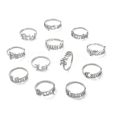 Non-Tarnish 12Pcs 12 Constellation 304 Stainless Steel Open Cuff Rings Set for Women RJEW-TZ0001-02-1