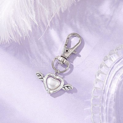 Acrylic Imitation Pearl Heart with Alloy Wings Pendant Decorations HJEW-JM03986-1