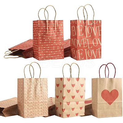 12Pcs 5 Styles Valentine's Day Heart Printed Paper Bags CARB-FS0001-07-1