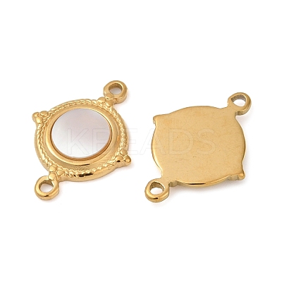 304 Stainless Steel Natural White Shell Flat Round Connector Charms STAS-L288-14G-02-1