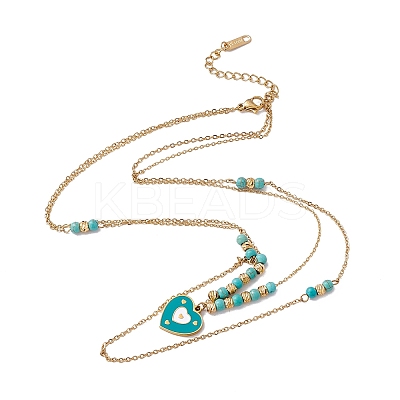 Enamel Charms Double Layer Necklace with Synthetic Turquoise Beaded LS-NJEW-P269-20A-G-1