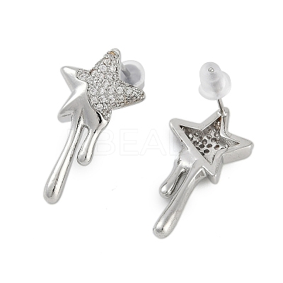 Brass Clear Cubic Zirconia Stud Earrings for Women EJEW-D280-03P-02-1