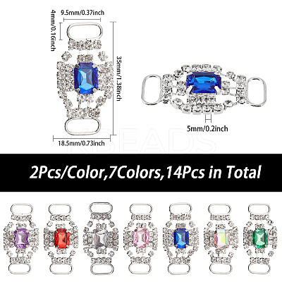 14Pcs 7 Colors Silver Plated Brass Rhinestone Connector Charms RB-CA0001-06-1