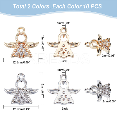 20Pcs 2 Colors Rack Plating Brass Micro Pave Clear Cubic Zirconia Charms KK-PH0009-43-1