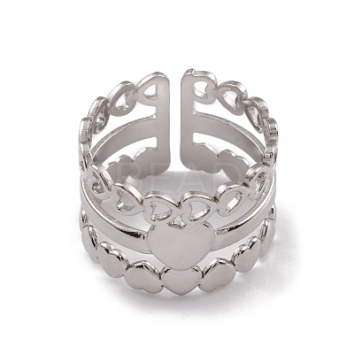 Non-Tarnish 304 Stainless Steel Heart Wrap Open Cuff Rings for Women RJEW-G285-53P-1