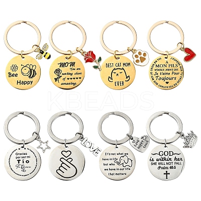 Alloy Enamel with Rhinestone & 201 Stainless Steel Keychain KEYC-YW00101-01-1