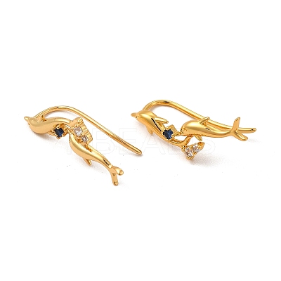 Blue Cubic Zirconia Double Dolphin Dangle Earrings EJEW-P221-24G-1