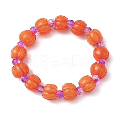 Halloween Pumpkin Resin & Glass Beaded Stretch Bracelets for Women Men BJEW-JB10850-1