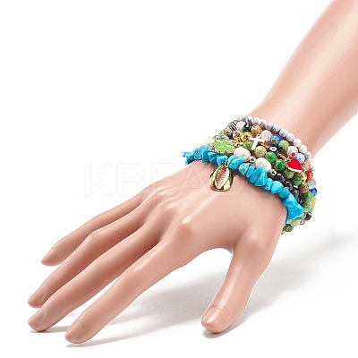 6Pcs 6 Style Natural Mixed Gemstone & Pearl & Glass Beaded Stretch Bracelets Set BJEW-JB08876-1