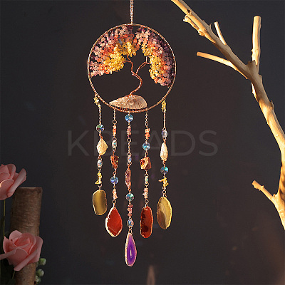 Iron & Brass & Crystal Glass Sun Catcher Pendants HJEW-K049-02-1