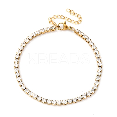 304 Stainless Steel with Cubic Zirconia Link Chain Bracelets for Women BJEW-G754-01B-G03-1