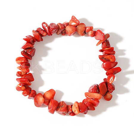Synthetic Coral Chips Bead Stretch Bracelets for Women Men CI5318-22-1