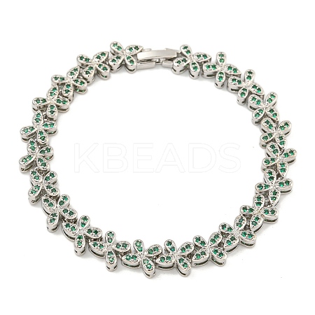 Rack Plating Brass Pave Cubic Zirconia Butterfly Link Bracelets for Women BJEW-B110-05P-04-1