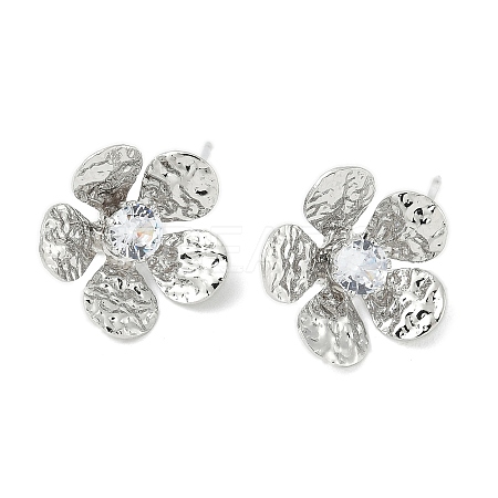 Flower Brass Micro Pave Cubic Zirconia Stud Earring Findings LS-KK-M326-08P-1