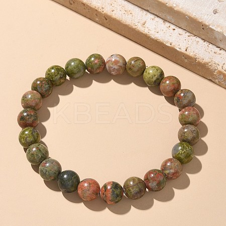 Natural Unakite Bead Stretch Bracelets X-BJEW-K212-B-006-1