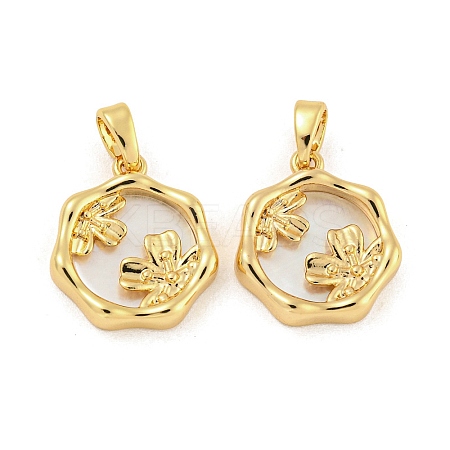 Brass Pave Shell Pendants KK-G490-37G-1