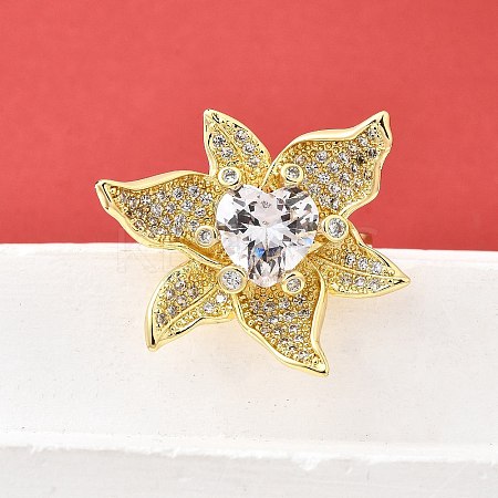 Brass Micro Pave Cubic Zirconia Cuff Rings for Women RJEW-F184-02G-1