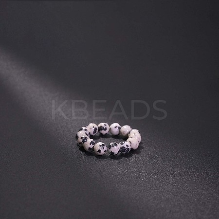 Natural Dalmatian Jasper Stretchy Finger Rings FS-WG01730-27-1