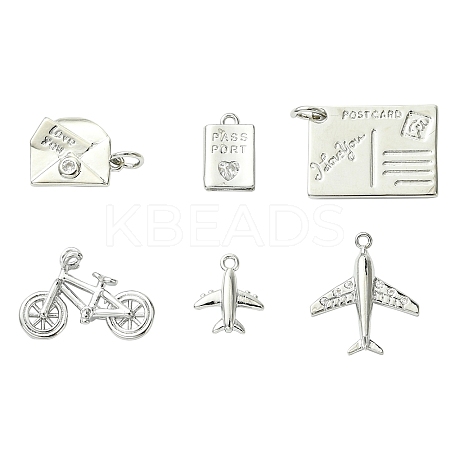 6Pcs 6 Styles Brass Micro Pave Clear Cubic Zirconia Charms KK-CJ0003-31-1