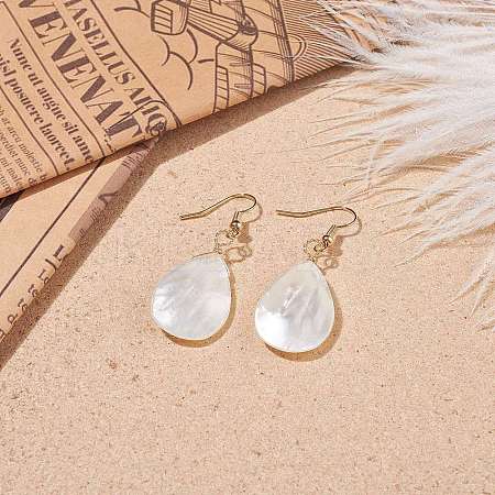 Natural Shell Teardrop Dangle Earrings EJEW-JE04953-1