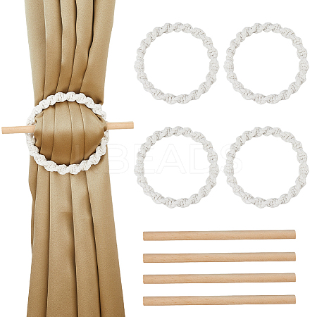 Ring Cotton Cord Curtain Tieback with Wood Stick DIY-WH0899-328-1