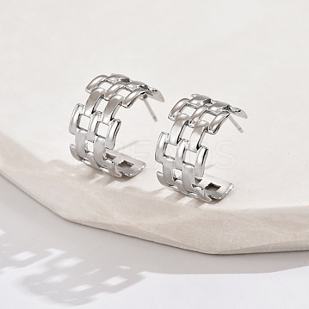 304 Stainless Steel Hollow Square Stud Earrings FS3223-2-1