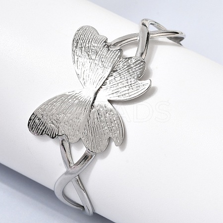 Butterfly 304 Stainless Steel Cuff Bangles for Women BJEW-A155-01P-1
