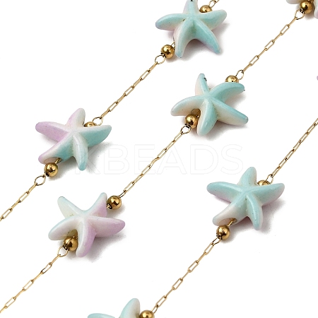 Handmade 304 Stainless Steel Synthetic Turquoise Starfish Link Chains CHS-L032-05G-01-1