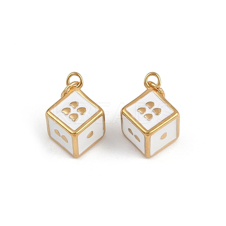 304 Stainless Steel White Enamel Heart Dice Charms with Jump Rings STAS-P410-16G-1