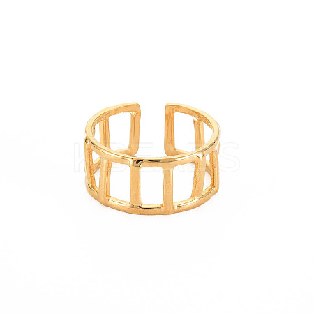 Ion Plating(IP) 304 Stainless Steel Rectangle Hollow Open Cuff Ring for Women LS-RJEW-S405-161G-1