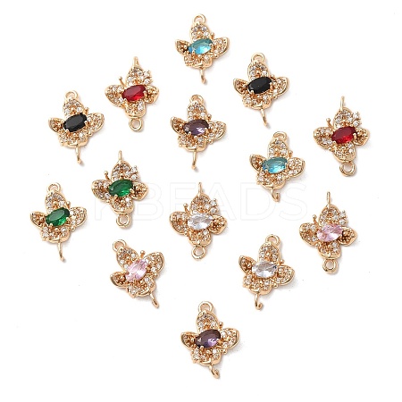 Brass Micro Pave Cubic Zirconia Connector Charms KK-Z103-10KCG-01-1
