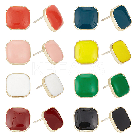 8 Pairs 8 Colors Alloy Enamel Square Stud Earrings with 925 Sterling Silver Pins EJEW-AN0004-71-1