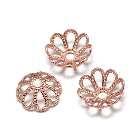 Multi-Petal Flower Brass Fancy Bead Caps KK-F0317-02RG-NR-1