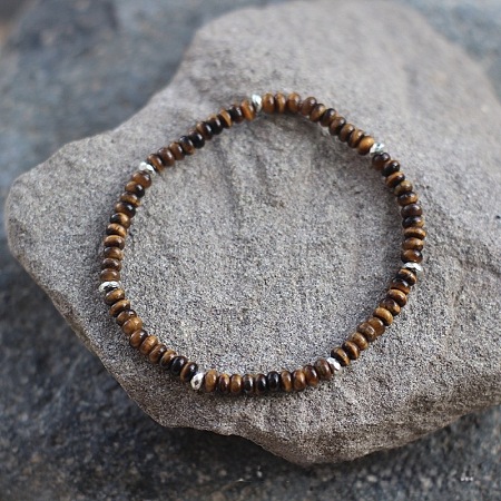 Natural Tiger Eye Rondelle Beaded Stretch Bracelets UT5328-3-1