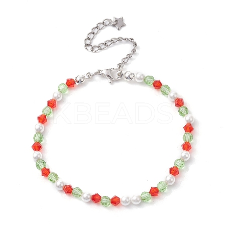 Faceted Bicone Imitation Austrian Crystal & Round Shell Pearl Beaded Bracelets for Women BJEW-JB10770-1
