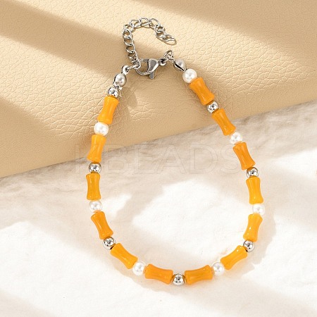 304 Stainless Steel Beaded Bracelets for Women BJEW-M056-08P-01-1